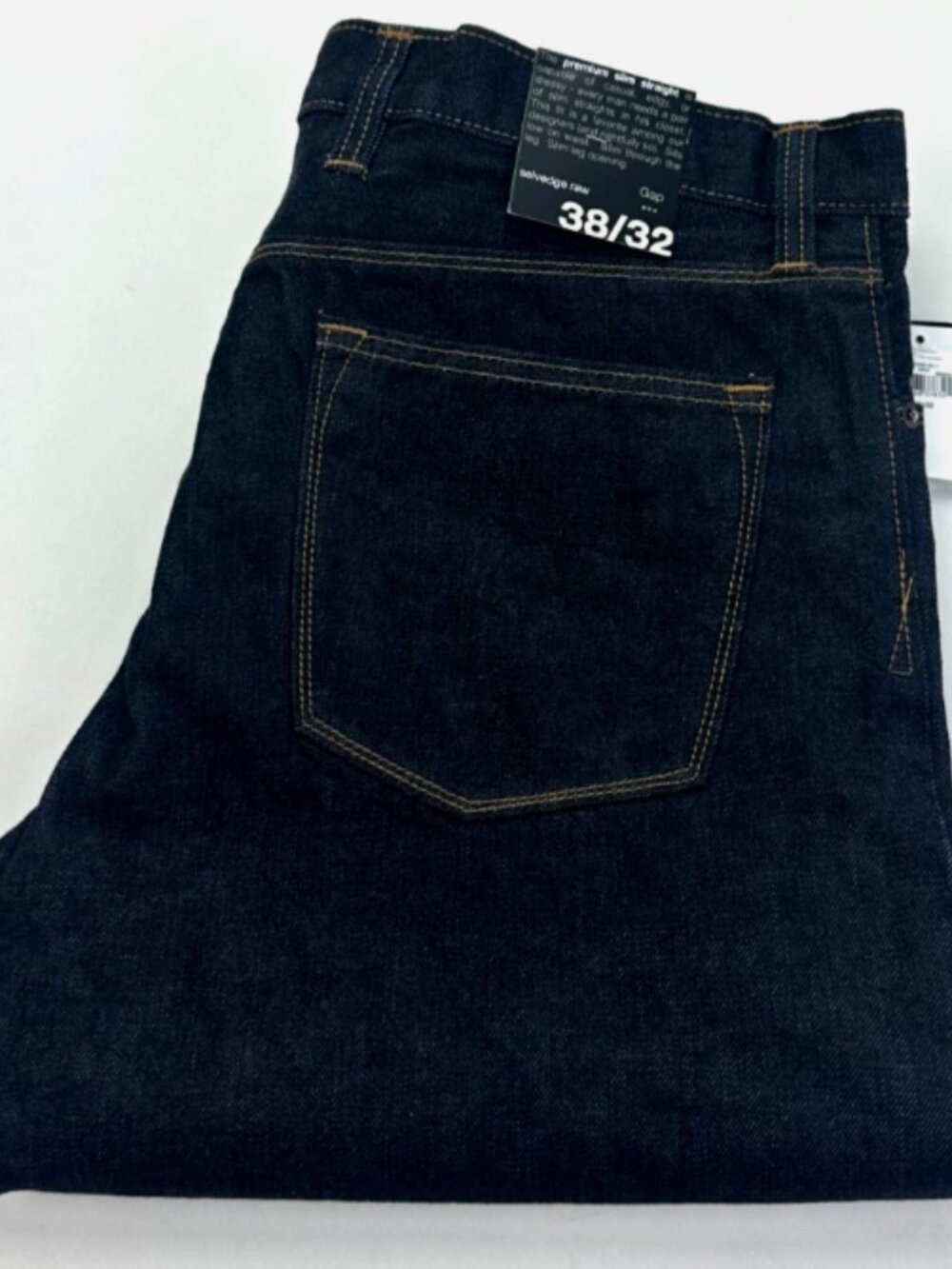 Gap Premium W38 L32 Slim Straight Selvedge Denim Raw Men's Jeans Cotton Indigo